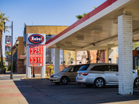 Henderson, MAY 3 2021 - Sunny view of Rebel gasoline station