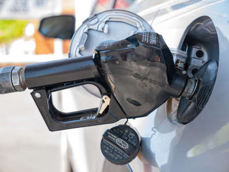 Henderson, APR 24 2021 - Close up shot of a Fuel nozzleのeditorial素材