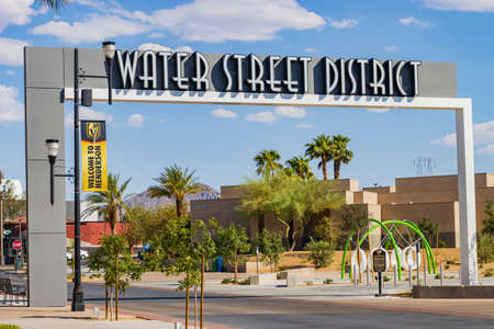 Henderson, JUN 2, 2021 - Sunny view of the Water Street District archwayのeditorial素材