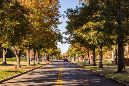 Beautiful fall color view of the campus of Univeristy of Oklahoma at Norman, Oklahomaの写真素材