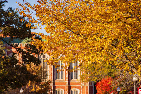 Beautiful fall color view of the campus of Univeristy of Oklahoma at Norman, Oklahoma