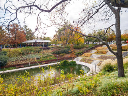 Overcast view of the garden of Myriad Botanical Gardens at Oklahomaの写真素材