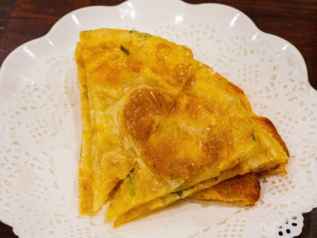 Close up shot of deep fried Scallion pancakes at Oklahoma