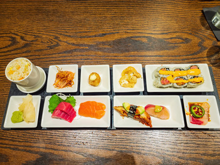 Close up shot of a set dinner in a Japanese Restaurant at Texas, USAの写真素材