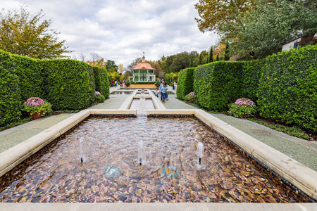 Dallas, NOV 24 2021, Overcast view of the 12 Days of Christmas exhibtion in Dallas Arboretum and...