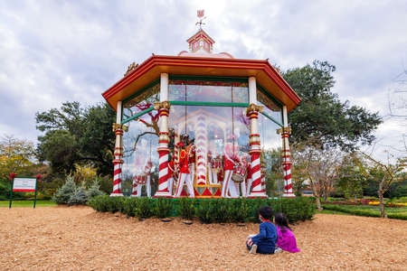 Dallas, NOV 24 2021, Child watching the 12 Days of Christmas exhibtion in Dallas Arboretum and Botanical Gardenのeditorial素材