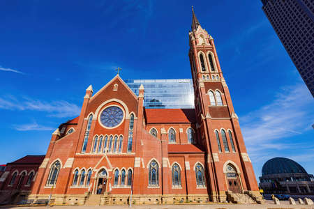 Dallas, NOV 25 2021, Morning view of the Cathedral Guadalupe and cityscapeのeditorial素材