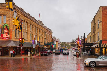 Fort Worth, NOV 27 2021, Rainy view of the entrance of Fort Worth Stock Yardsのeditorial素材