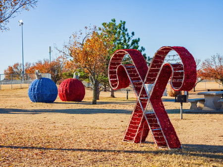 Christmas decoration in Mitch Park at Edmond, Oklahomaのeditorial素材