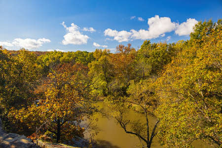Fall color of the Osage Hills State Park at Oklahomaの写真素材