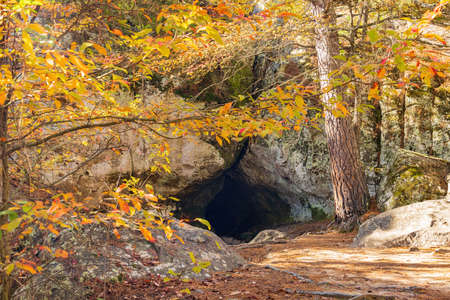 Nature cave of Robbers Cave State Park at Oklahomaの写真素材