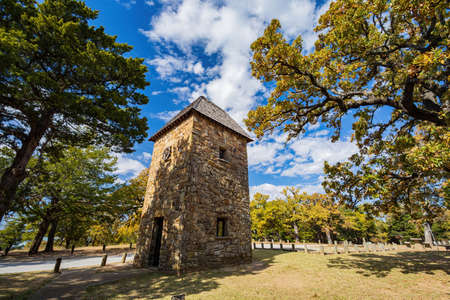 Beautiful landscape of the Rock Tower in Lake Murray State Park at Oklahomaの写真素材