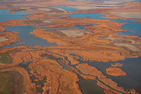 Aerial view of the West Crystal Unit Farmington Bay near airport at Utah, USAの写真素材