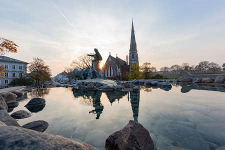 Exterior view of the famous St Alban's Church at Copenhagen, Denmarkの写真素材