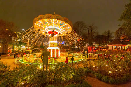 Copenhagen, OCT 29, 2015 - Night view of the Tivoli parkのeditorial素材