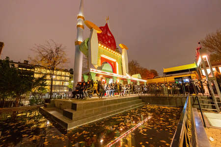 Copenhagen, OCT 29, 2015 - Night view of the Tivoli parkのeditorial素材