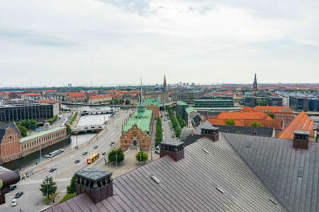 Denmark OCT 31 2015 - High angle view of the Copenhagen cityscape and BÃ¸rsenのeditorial素材
