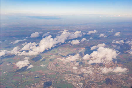 Aerial view around Germany's country side with river and wetlandの写真素材