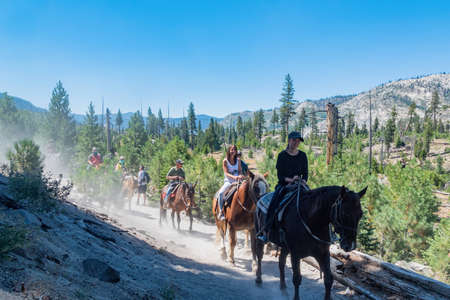 California, AUG 8 2016 - People riding horse in Inyo National Forestのeditorial素材