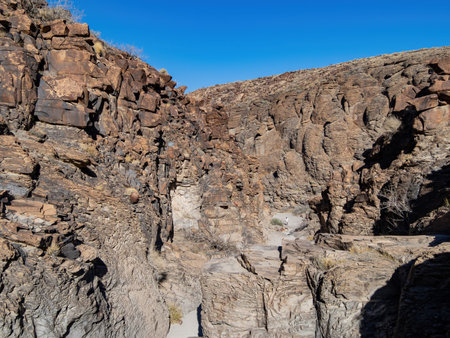 Sunny view of the landscape in Petroglyph Canyon Trail at Las Vegas, Nevada
