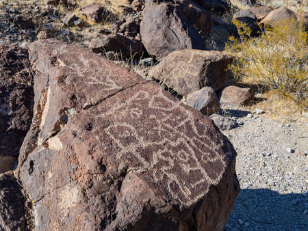 Sunny view of the landscape in Petroglyph Canyon Trail at Las Vegas, Nevadaの写真素材