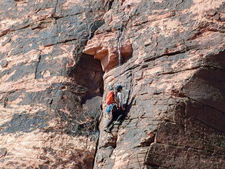 People doing rock climbing sports at Nevadaの写真素材