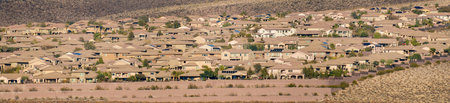 Sunny view of the cityscape saw from Petroglyph Canyon Trail at Las Vegas, Nevadaの写真素材