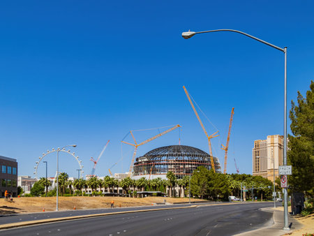 Las Vegas, MAY 8 2021 - Sunny view of the construction site of MSG Sphere