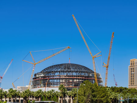 Las Vegas, MAY 8 2021 - Sunny view of the construction site of MSG Sphere