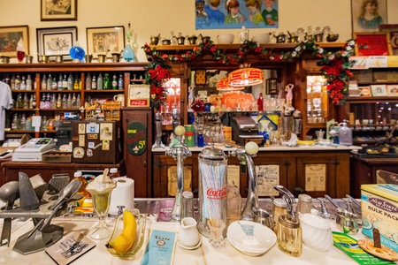 Oklahoma, DEC 11 2021 - Interior view of the old Oklahoma Frontier Drug Store Museumのeditorial素材