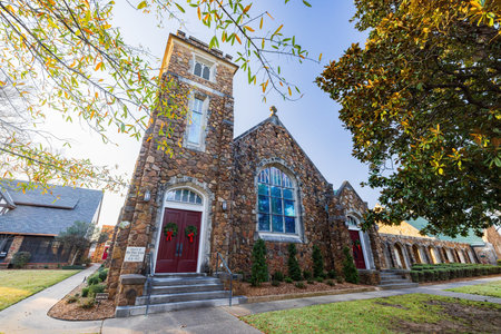 Afternoon view of the historical Church of the Holy Cross at Paris, Texas