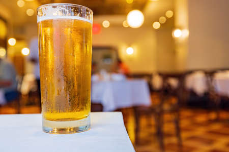 Close up shot of a cold beer at New Orleans, Louisianaの写真素材