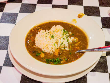Close up of Close up of Seafood Gumbo rice at Louisianaの写真素材