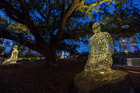 Texas, DEC 26 2021 - Night view of the Tolerance Statuesのeditorial素材