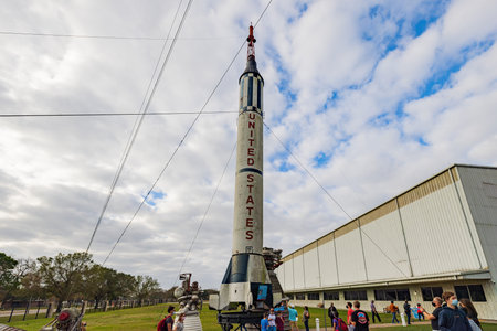 Texas, DEC 27 2021 - Exterior view exhibition of Space Center Houston