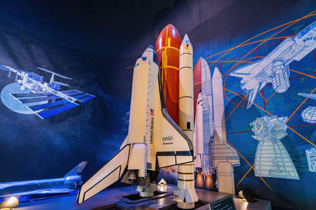 Texas, DEC 27 2021 - Interior view exhibition of Space Center Houstonのeditorial素材