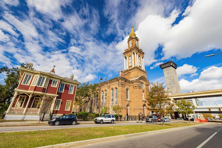 Louisiana, DEC 24 2021 - Sunny view of the St. John the Baptist Catholic Churchのeditorial素材