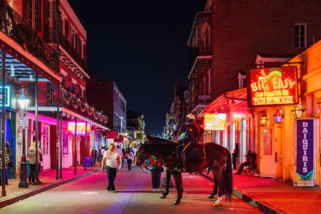 Louisiana, DEC 24 2021 - Night view of the beautiful historical building at French Quarterのeditorial素材