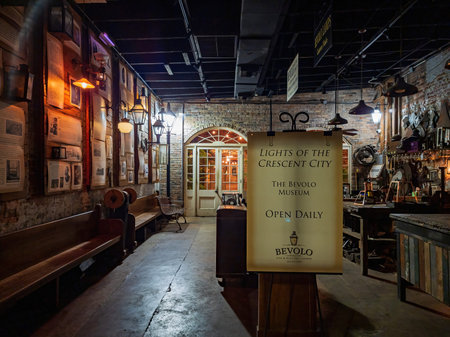 Louisiana, DEC 25 2021 - Night view of the beautiful historical building at French Quarter