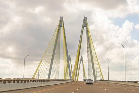 Texas, DEC 25 2021 - Overcast view of the Fred Hartman Bridgeのeditorial素材