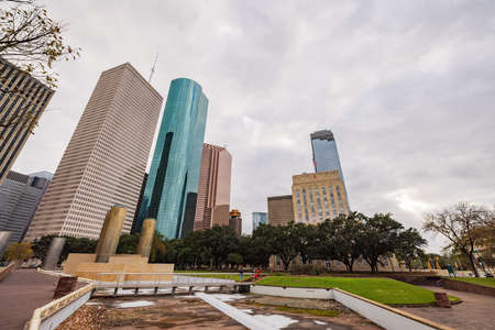 Overcast view of the skyscraper skyline at Houston, Texasのeditorial素材