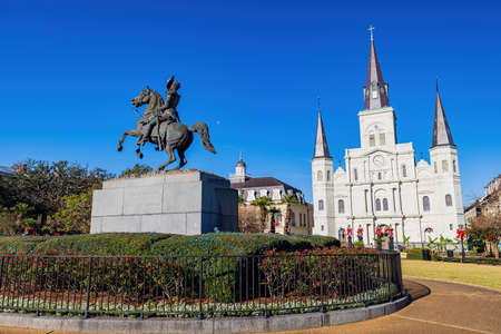Sunny view of the historical St. Louis Cathedral at French Quarter, New Orleans, Louisianaのeditorial素材