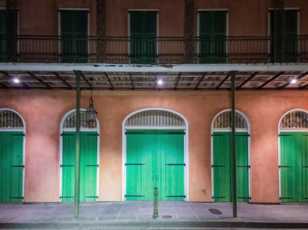 Night view of the beautiful historical building at French Quarter at New Orleans, Lousianaのeditorial素材