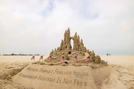 Overcast view of a Sand castle on beach at San Diegoのeditorial素材