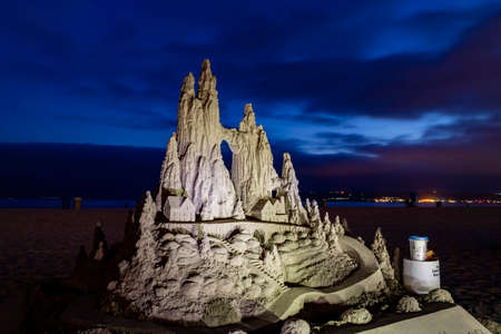 Night view of a Sand castle on beach at San Diegoのeditorial素材