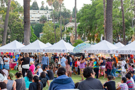 Los Angeles, JUL 9 2016 - Afternoon view of the lotus festival at echo lakeのeditorial素材