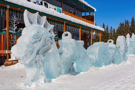 Fairbanks, MAR 19 2015 - Sunny view of beautiful Ice sculptureのeditorial素材