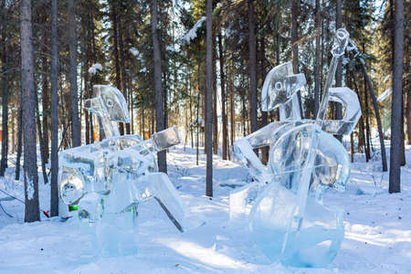 Fairbanks, MAR 19 2015 - Sunny view of beautiful Ice sculptureのeditorial素材