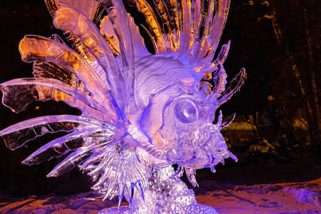 Fairbanks, MAR 19 2015 - Night view of beautiful Ice sculptureのeditorial素材