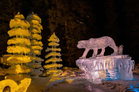 Fairbanks, MAR 19 2015 - Night view of beautiful Ice sculptureのeditorial素材